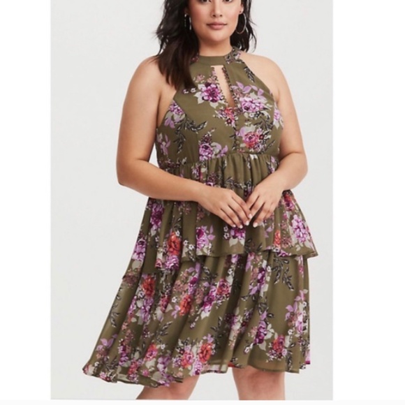 Torrid Olive Green Floral Dress - Picture 10 of 10